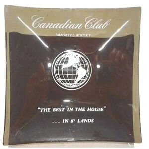 Vintage SQUARE Glass CANADIAN CLUB Import Whisky Ashtray